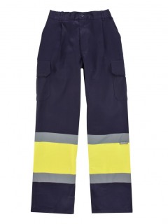Pantalón bicolor alta visibilidad forrado marino/amarillo flúor