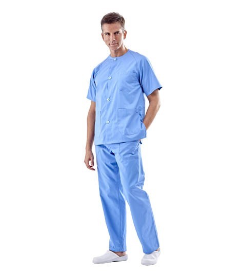 Pijama sanitario azul cuello redondo